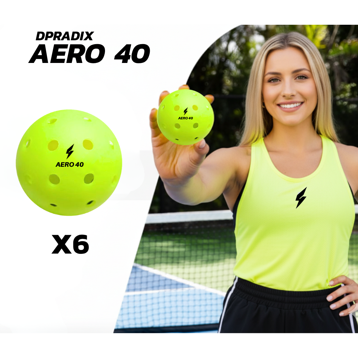 Pack of 6 DPRADIX AERO 40 Pickleball Balls