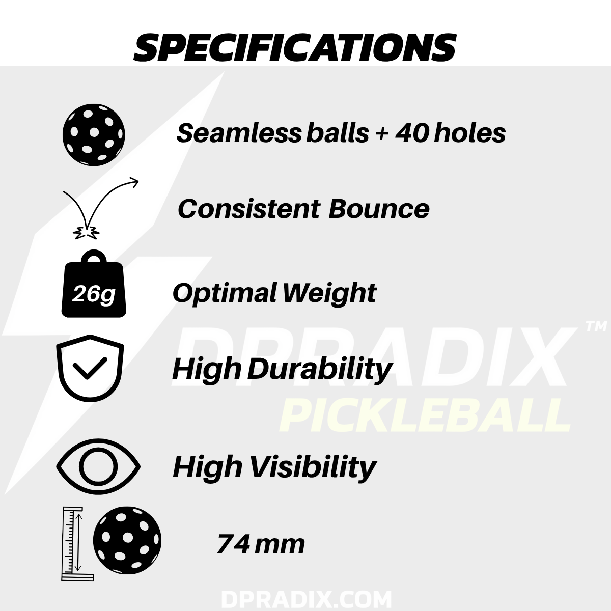 Pack of 6 DPRADIX AERO 40 Pickleball Balls