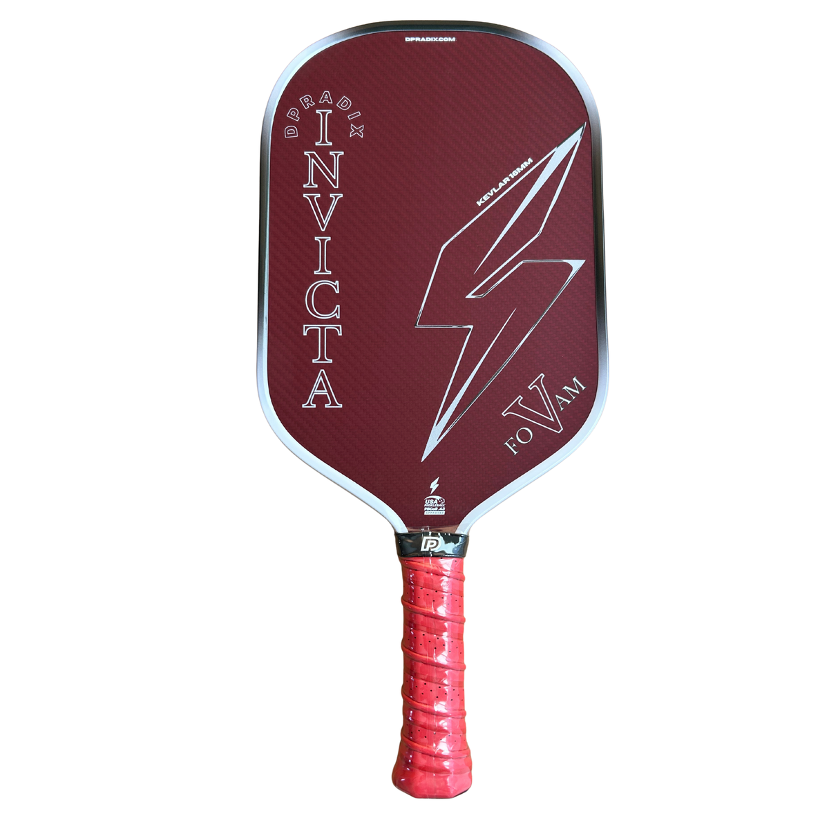 DPRADIX Invicta V Red Kevlar, vista frontal con grip rojo