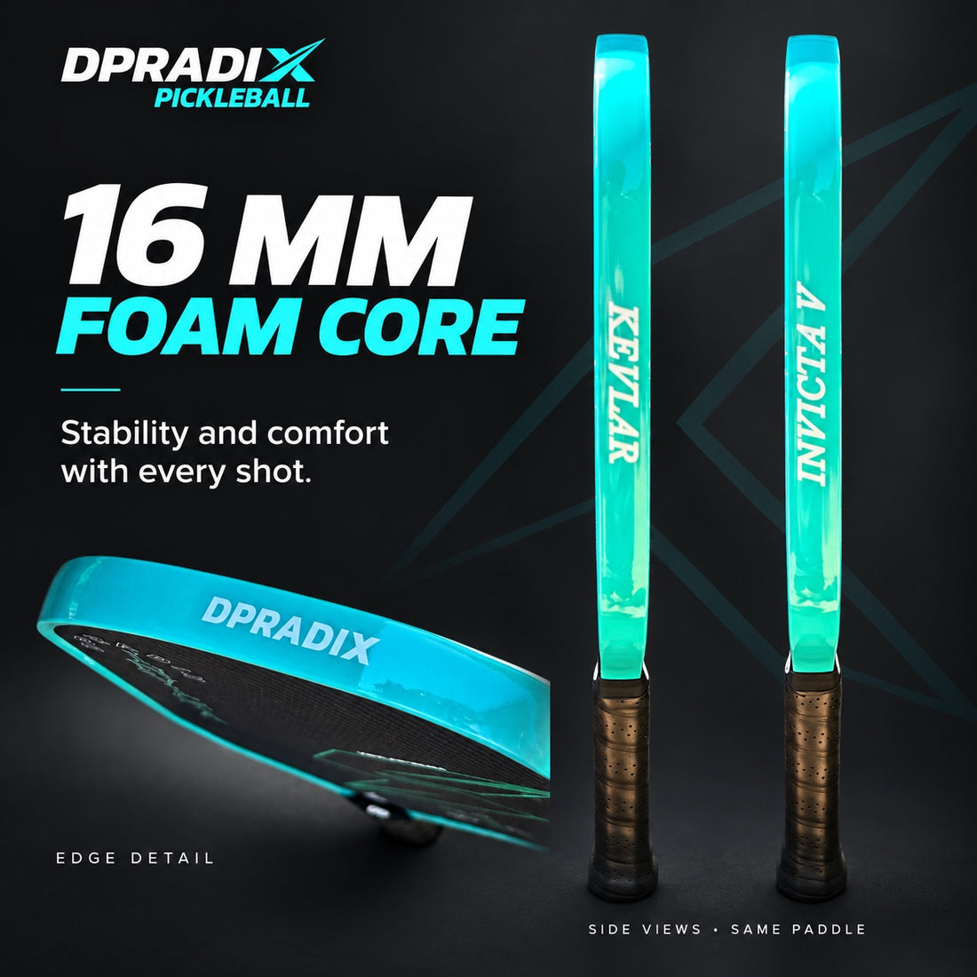 DPRADIX INVICTA V Kevlar 16 mm Pickleball Paddle · Aquamarina