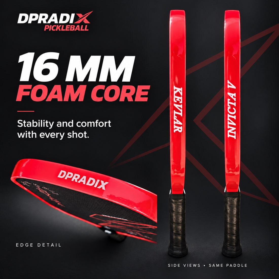 DPRADIX INVICTA V Kevlar 16 mm Pickleball Paddle · Coral