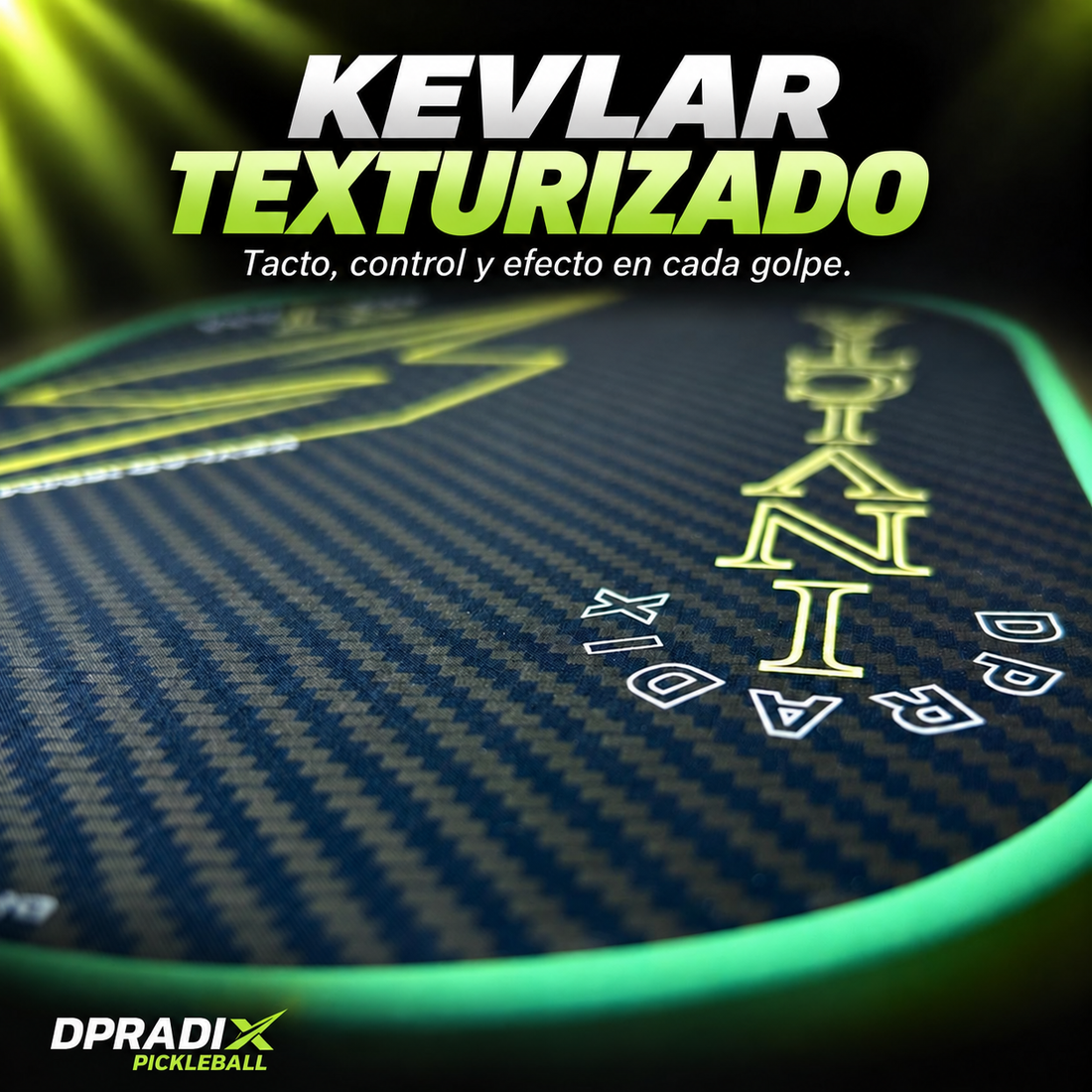 Pala de pickleball DPRADIX INVICTA V Kevlar 16 mm · Black Kevlar-Green Edge