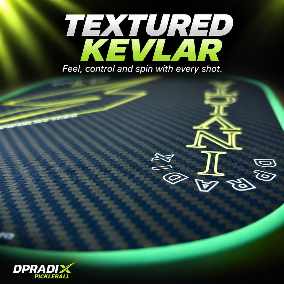 DPRADIX INVICTA V Kevlar 16 mm Pickleball Paddle · Black Kevlar-Green Edge